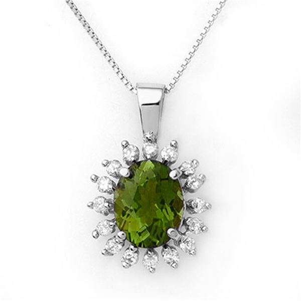 3.55 ctw Green Tourmaline & Diamond Necklace 18k White Gold - REF-98K5Y