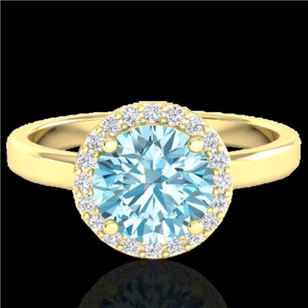 2 ctw Sky Blue Topaz & Halo VS/SI Diamond Micro Ring 18k Yellow Gold - REF-37F6M
