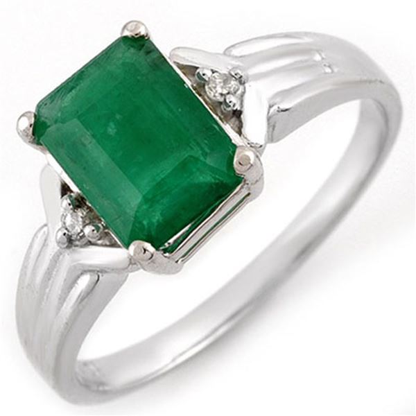 1.53 ctw Emerald & Diamond Ring 18k White Gold - REF-30H2R