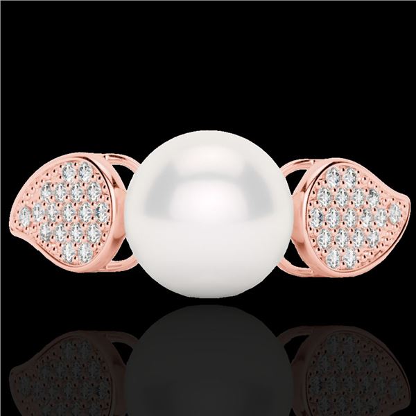 0.27 ctw Micro Pave VS/SI Diamond & Pearl Designer Ring 14k Rose Gold - REF-38H2R