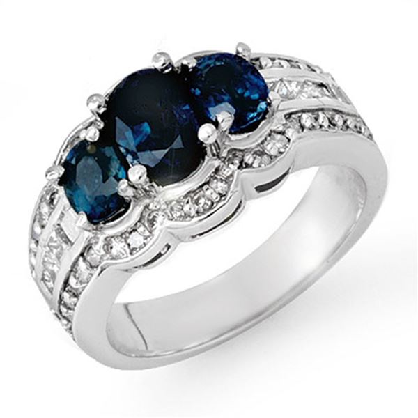 3.50 ctw Blue Sapphire & Diamond Ring 18k White Gold - REF-135M6G