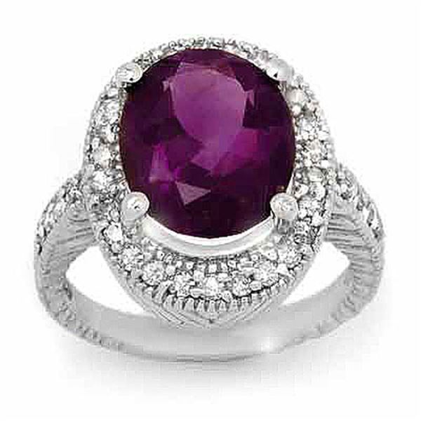 5.50 ctw Amethyst & Diamond Ring 14k White Gold - REF-76W2H