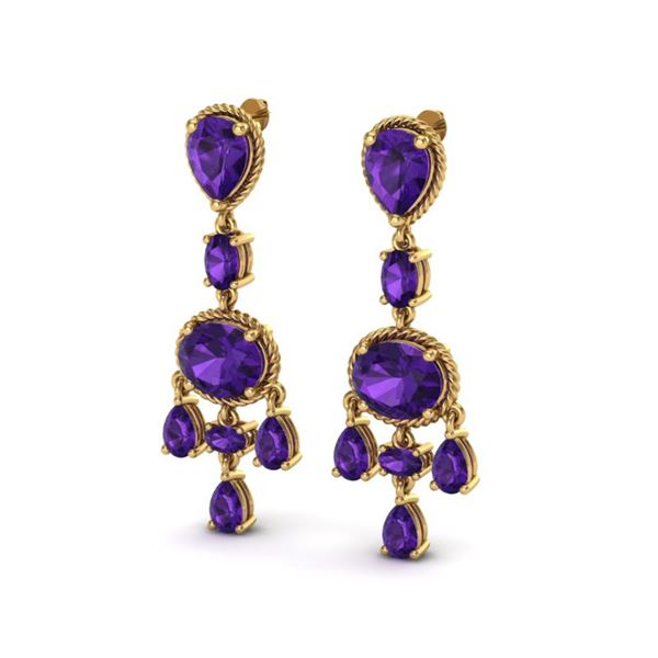 16 ctw Amethyst Earrings Designer Vintage 10k Yellow Gold - REF-44X2A