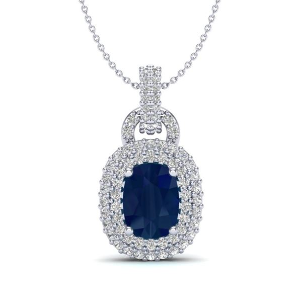 2.50 ctw Sapphire & Micro Pave VS/SI Diamond Necklace 14k White Gold - REF-52H8R