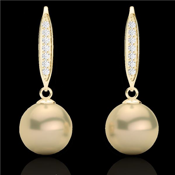 0.18 ctw Micro Pave VS/SI Diamond with Pearl Earrings 18k Yellow Gold - REF-25A9N