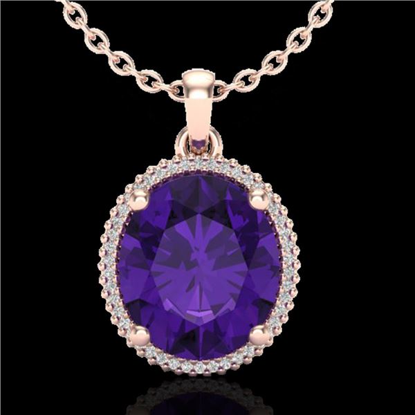 10 ctw Amethyst & Micro Pave VS/SI Diamond Necklace 14k Rose Gold - REF-51A2N