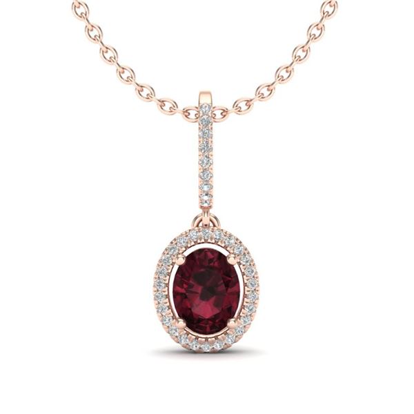 2 ctw Garnet & Micro Pave VS/SI Diamond Necklace Halo 14k Rose Gold - REF-37K5Y