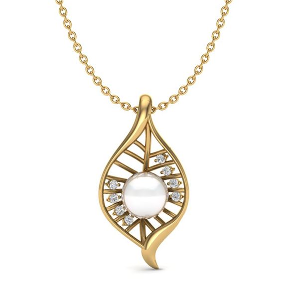 0.31 ctw VS/SI Diamond With White Pearl Necklace 14k Yellow Gold - REF-39M2G