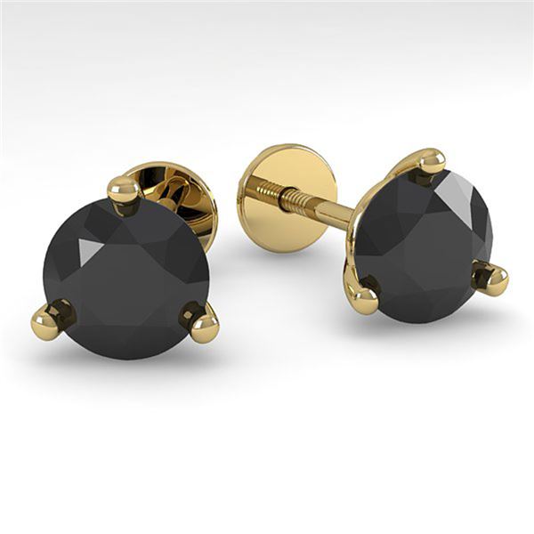 2.0 ctw Black Certified Diamond Stud Earrings Martini 18k Yellow Gold - REF-56W3H