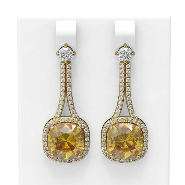 13.7 ctw Canary Citrine & Diamond Earrings 18K Yellow Gold - REF-228F8M