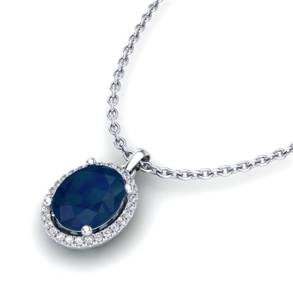 3 ctw Sapphire & Micro Pave VS/SI Diamond Necklace Halo 18k White Gold - REF-45H9R