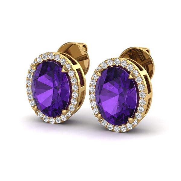 5.50 ctw Amethyst & Micro VS/SI Diamond Halo Earrings 18k Yellow Gold - REF-49H2R