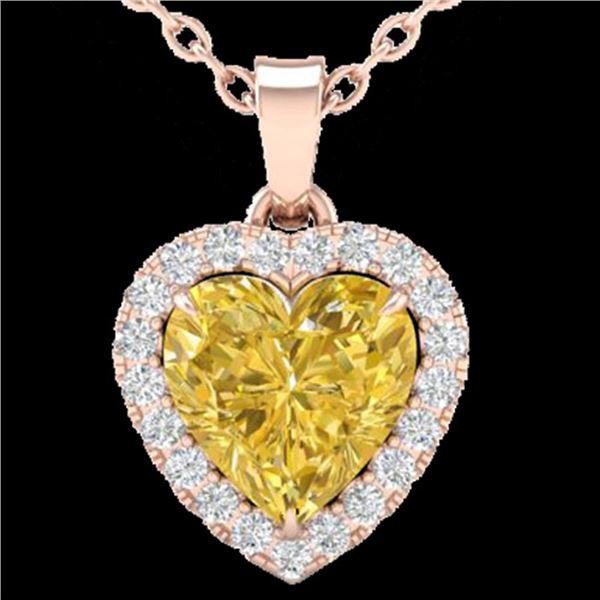 1 ctw Citrine & Micro Pave VS/SI Diamond Heart Necklace 14k Rose Gold - REF-21F3M