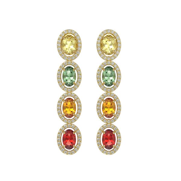 6.09 ctw Multi Color Sapphire & Diamond Micro Pave Earrings 10k Yellow Gold - REF-143M6G