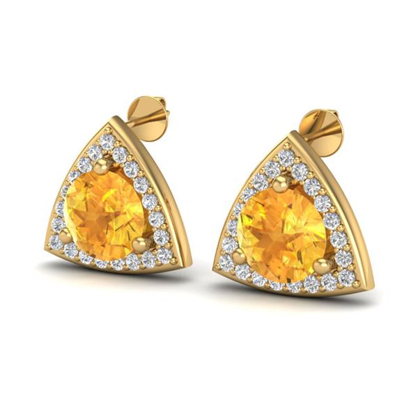 3 ctw Citrine & Micro Pave VS/SI Diamond Stud Earrings 18k Yellow Gold - REF-48H6R