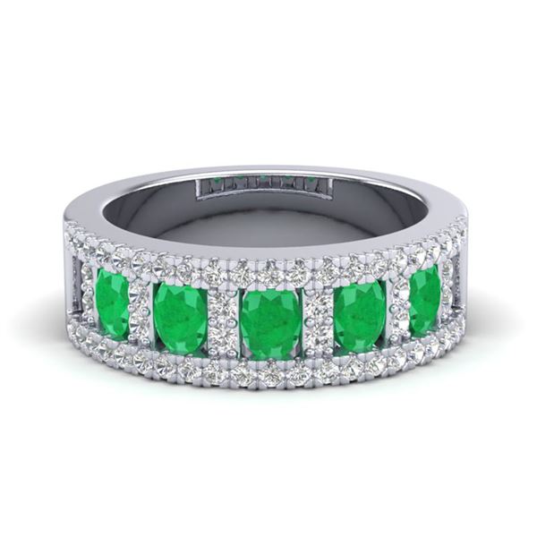 2.34 ctw Emerald & Micro Pave VS/SI Diamond Ring 10k White Gold - REF-55R2K