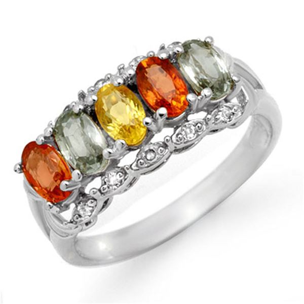 2.0 ctw Multi-Sapphire & Diamond Ring 10k White Gold - REF-22G2W