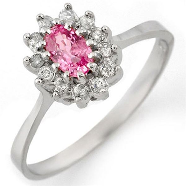 0.60 ctw Pink Sapphire & Diamond Ring 18k White Gold - REF-25F9M