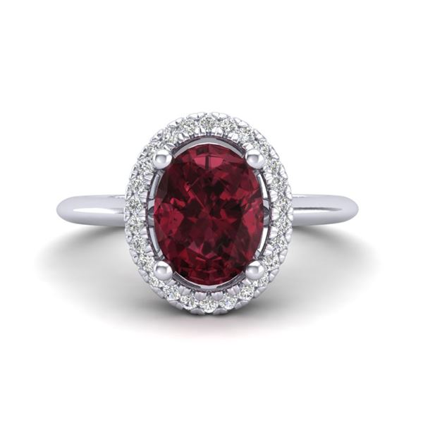 1.75 ctw Garnet & Micro Pave VS/SI Diamond Ring Halo 18k White Gold - REF-32N8F