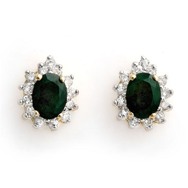 3.85 ctw Emerald & Diamond Earrings 14k Yellow Gold - REF-89X3A