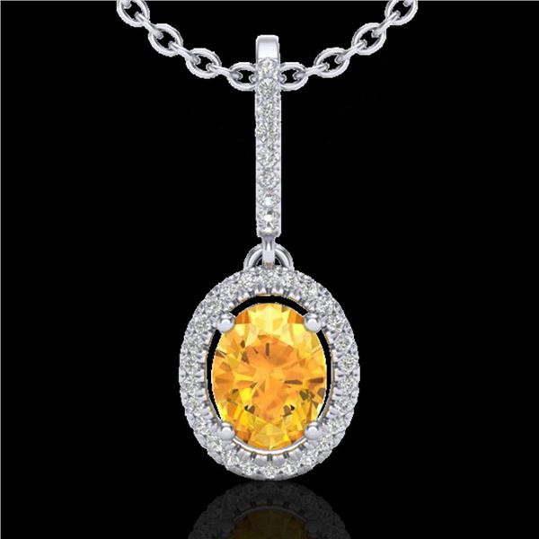 1.75 ctw Citrine & Micro Pave VS/SI Diamond Necklace 18k White Gold - REF-40W9H