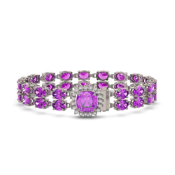 14.31 ctw Amethyst & Diamond Bracelet 14K White Gold - REF-178R2K