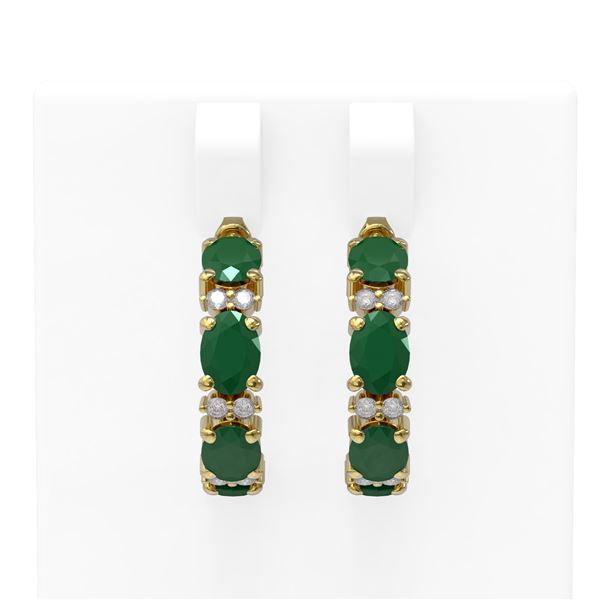 9.69 ctw Emerald & Diamond Earrings 18K Yellow Gold - REF-129A5N