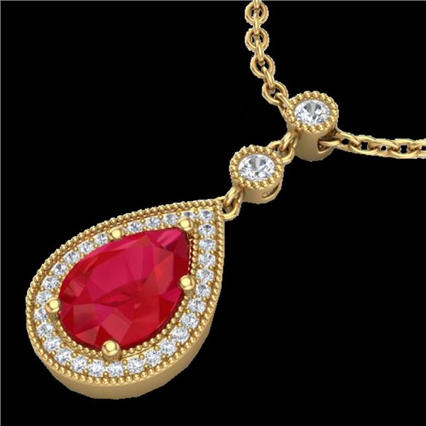 2.75 ctw Ruby & Micro Pave VS/SI Diamond Necklace 18k Yellow Gold - REF-44X4A