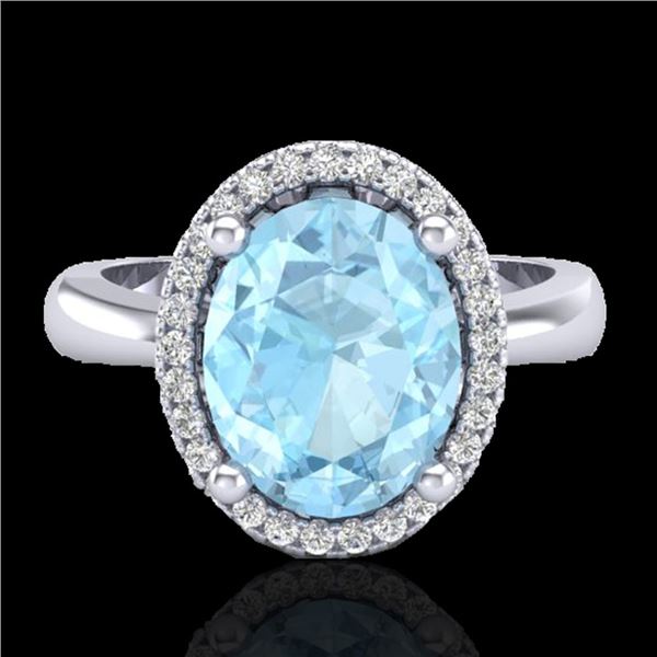 2.50 ctw Aquamarine & Micro Pave VS/SI Diamond Ring 18k White Gold - REF-46H8R