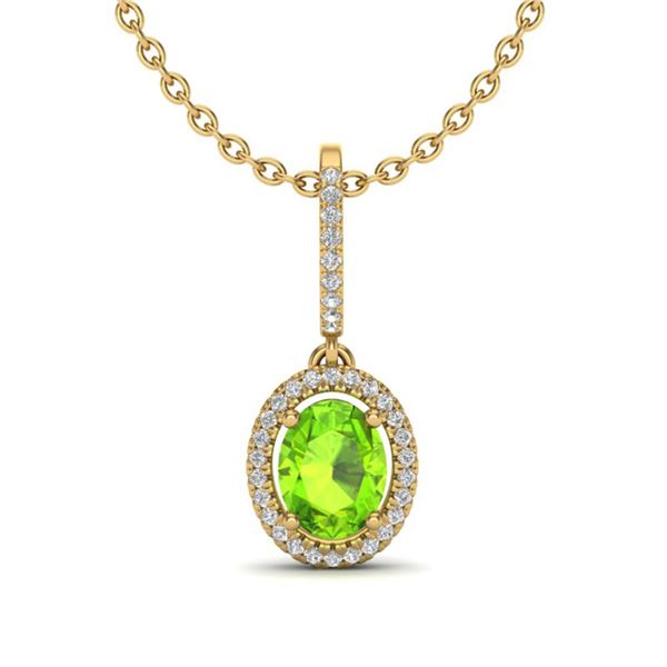 2 ctw Peridot & Micro Pave VS/SI Diamond Necklace Halo 18k Yellow Gold - REF-52M8G