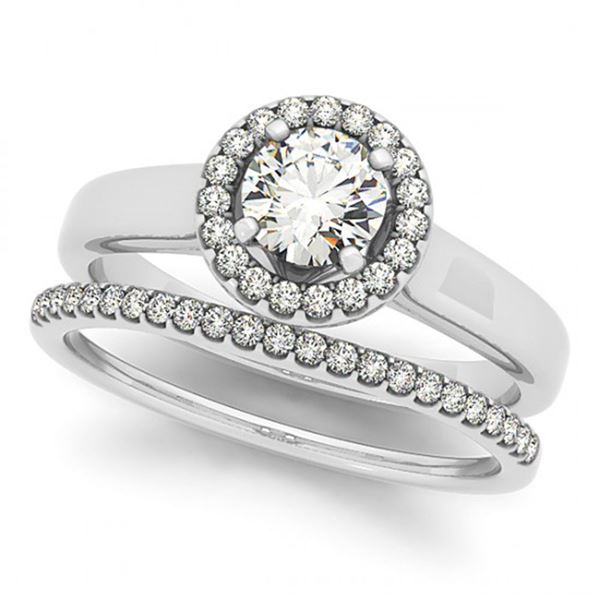 0.80 ctw Certified VS/SI Diamond 2pc Wedding Set Halo 14k White Gold - REF-90Y4X