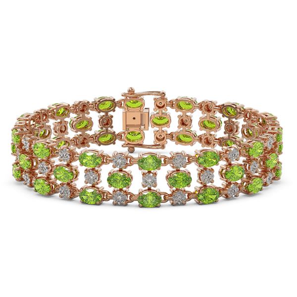 15.64 ctw Peridot & Diamond Row Bracelet 10K Rose Gold - REF-209M3G