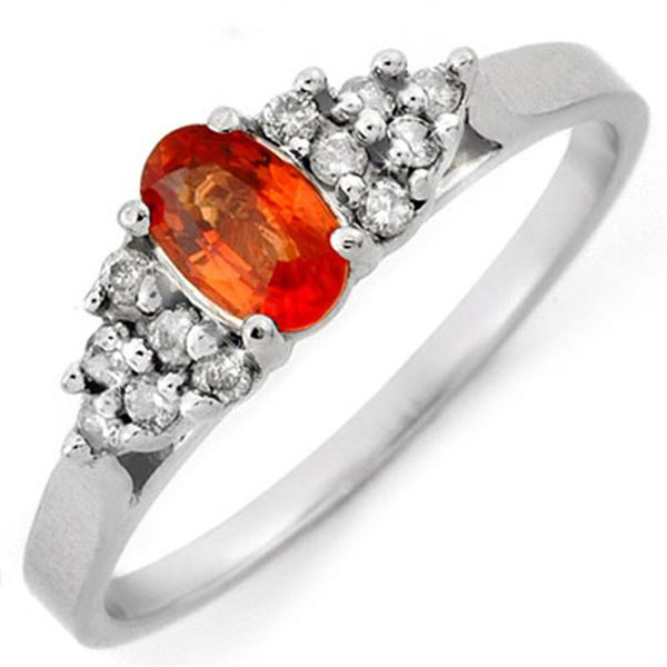 0.74 ctw Orange Sapphire & Diamond Ring 14k White Gold - REF-20H8R
