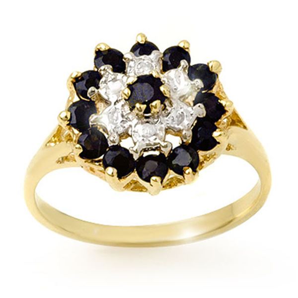 1.02 ctw Blue Sapphire & Diamond Ring 10k Yellow Gold - REF-20H5R