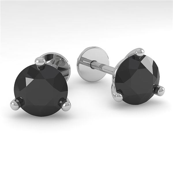 2.0 ctw Black Certified Diamond Stud Earrings Martini 14k White Gold - REF-48X2A