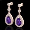 4.50 ctw Amethyst & Micro Pave VS/SI Diamond Earrings 14k Rose Gold - REF-47F9M