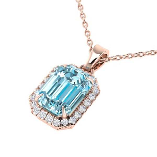 6 ctw Sky Blue Topaz & Micro Pave Diamond Necklace 14k Rose Gold - REF-32X8A