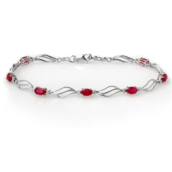 3.02 ctw Ruby & Diamond Bracelet 10k White Gold - REF-40F9M