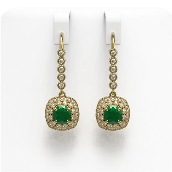 5.1 ctw Certified Emerald & Diamond Victorian Earrings 14K Yellow Gold - REF-172X8A