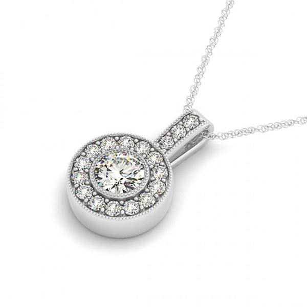 0.73 ctw Certified SI Diamond Halo Necklace 14k White Gold - REF-55Y3X