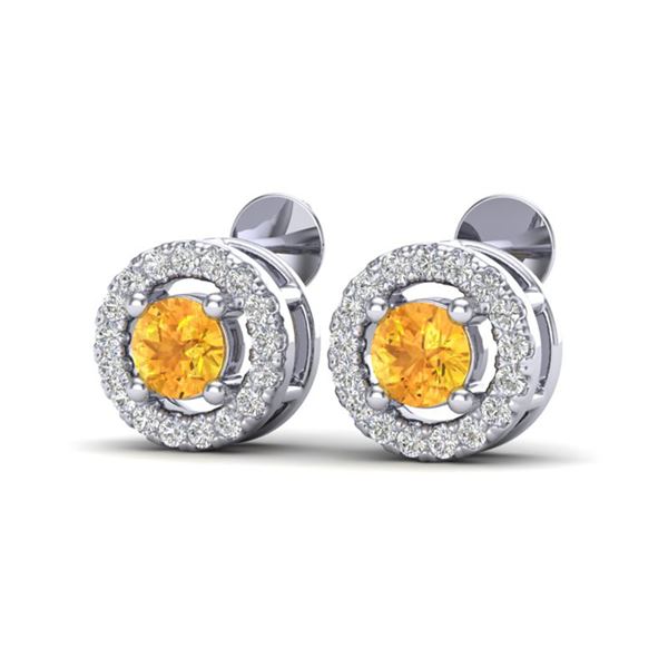 0.75 ctw Citrine & Micro Pave VS/SI Diamond Earrings Halo 18k White Gold - REF-34W3H