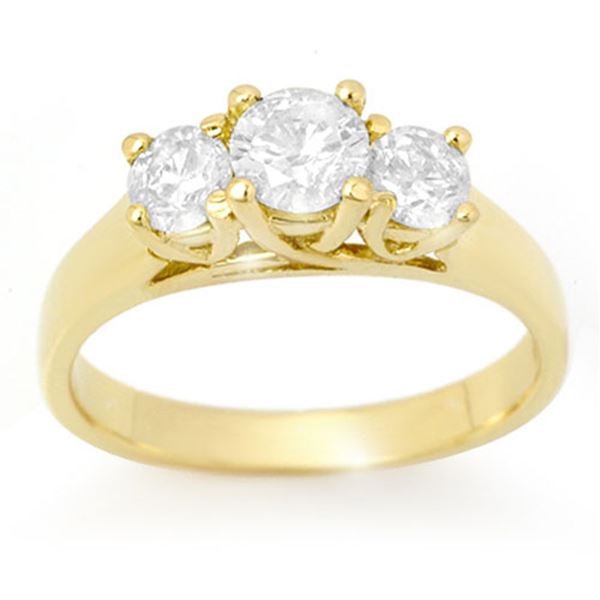0.85 ctw Certified VS/SI Diamond 3 Stone Ring 14k Yellow Gold - REF-123M6G