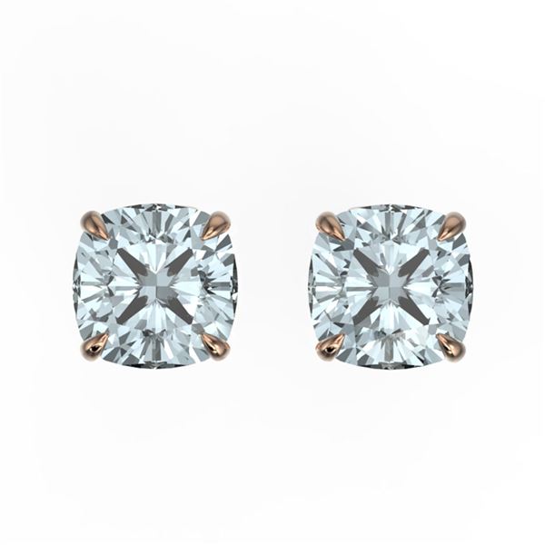 3 ctw Cushion Sky Blue Topaz Designer Stud Earrings 14k Rose Gold - REF-12G8W