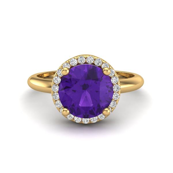 2 ctw Amethyst & Micro Pave VS/SI Diamond Ring 18k Yellow Gold - REF-45N2F