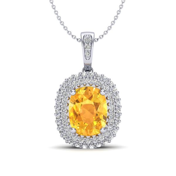 3 ctw Citrine & Micro Pave VS/SI Diamond Necklace 14k White Gold - REF-50F8M