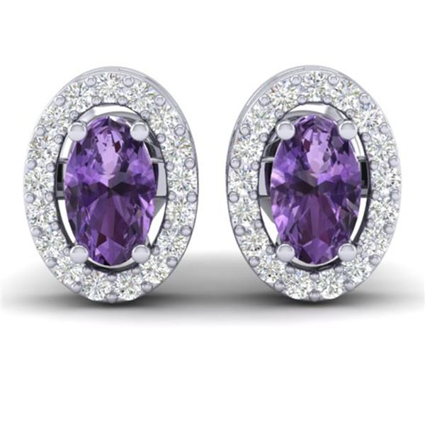 0.75 ctw Amethyst & Micro Pave Earrings Halo 18k White Gold - REF-25Y9X