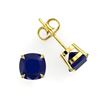 Image 2 : 4 ctw Cushion Cut Sapphire Designer Stud Earrings 18k Yellow Gold - REF-30F2M