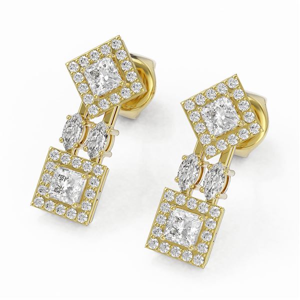 2.16 ctw Princess & Marquise Cut Diamond Earrings 18K Yellow Gold - REF-267X6A