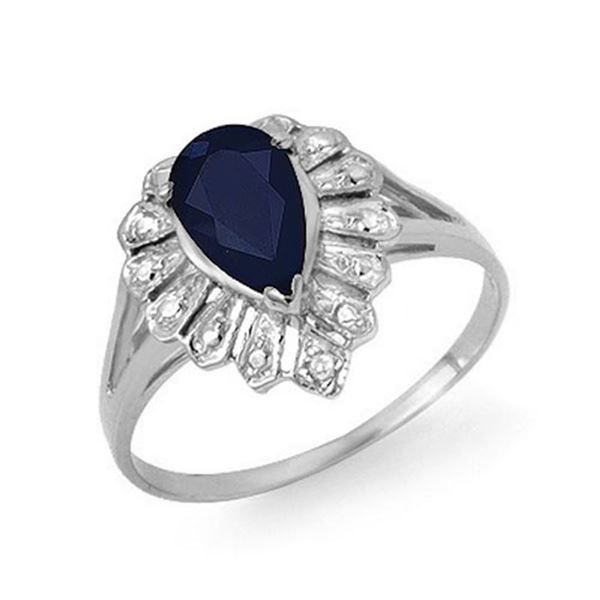 1.12 ctw Blue Sapphire & Diamond Ring 18k White Gold - REF-19X4A