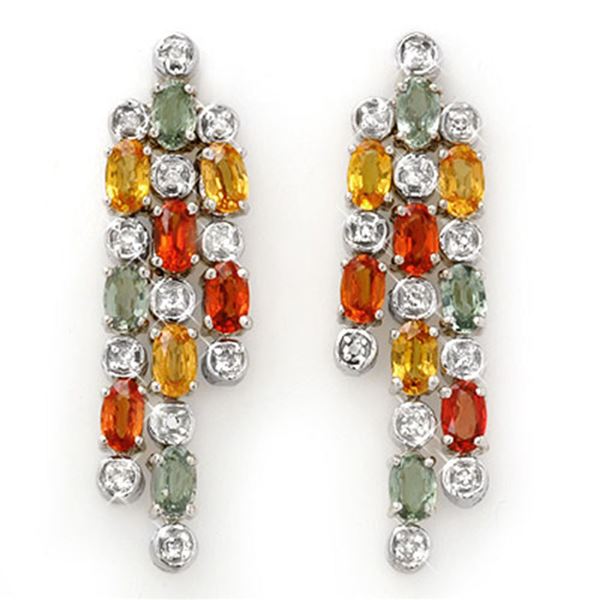 4.33 ctw Multi-Sapphire & Diamond Earrings 14k White Gold - REF-89W3H